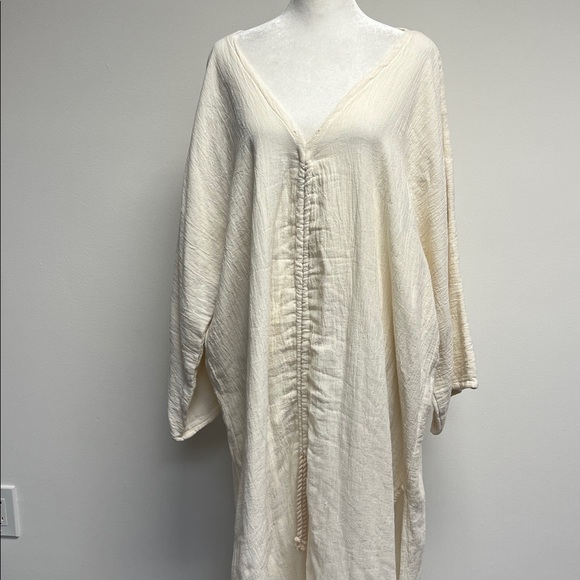 Free People x Jen’s Pirate Booty Folksong Kaftan Dress Cream Ruched V-Neck M/L - Picture 3 of 9